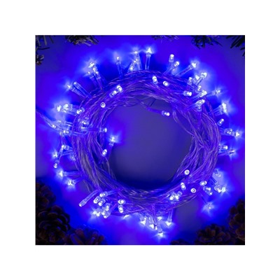Гирлянда «Нить» 10 м, IP20, прозрачная нить, 100 LED, 8 режимов, 220 В, свечение синее