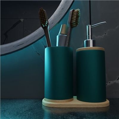 Аксессуары для ванной «Натура», 2 предмета: дозатор 400 мл, стакан, на подставке, зелёные