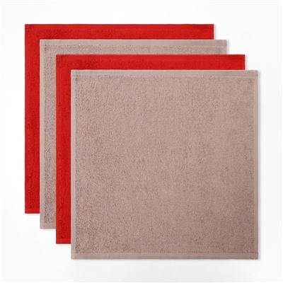 Набор махровых полотенец Этель «Санта» 30×30 см-4 шт., хл 340 г/м²