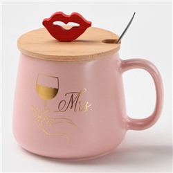 Кружка с ложкой «Миссис», 380 мл, керамика, розовая
