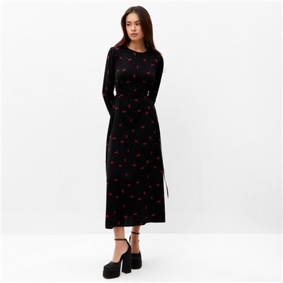 Платье с завязками на талии миди женское MIST Flower, размер 42, чёрное