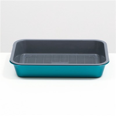 Туалет для кошек, 36×26×6.5 с, средний, с сеткой, пластик, серый, бирюзовый