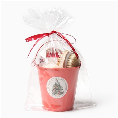 Набор новогодний подарочный «Этель» Merry christmas, 5 предмета, полотенце 30×60 см, мочалка, щётка - массажёр