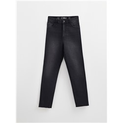 Mom Fit CONTE CON-661 Черные джинсы mom с эффектом потертости и необработанным краем