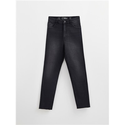 Mom Fit CONTE CON-661 Черные джинсы mom с эффектом потертости и необработанным краем