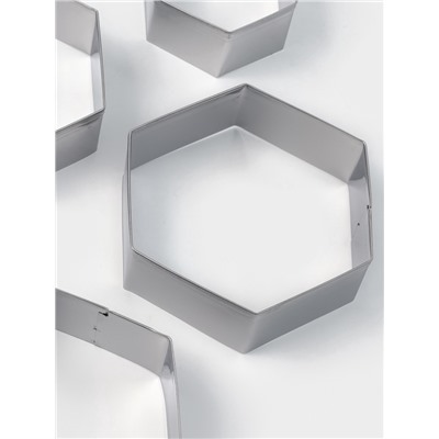 Формы печенья Доляна «Шестиугольник», набор 5 шт., 9.6×8.3×2.5 см, нержавеющая сталь, серебристые