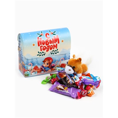 Сладкий детский новогодний подарок «С новым годом», конфеты + мягкая игрушка, 250 г