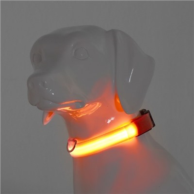 Ошейник, размер L, ОШ 45-52×2.5 см, с подсветкой, 3 режима свечения, оранжевый