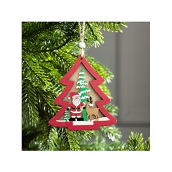 Ёлочная игрушка «Красная ёлочка с Дедом Морозом», 11×11×1.5 см, от батареек, свечение RGB