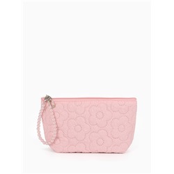 Косметичка женская «Цветочки», на молнии, ручка из бусин, розовая