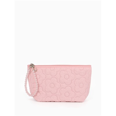 Косметичка женская «Цветочки», на молнии, ручка из бусин, розовая