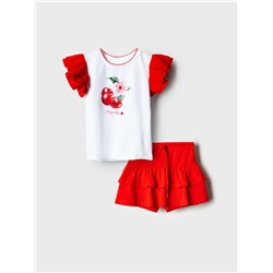 Комплект трикотажный для девочек: фуфайка (футболка), юбка-шорты