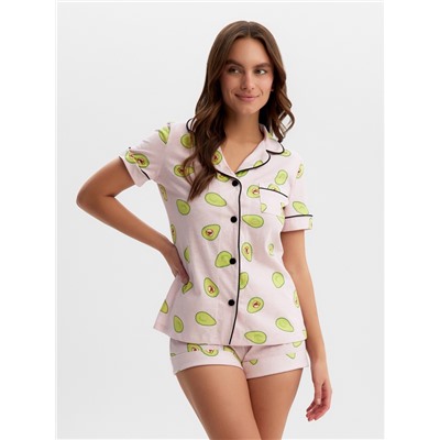 Пижама женская (рубашка, шорты) KAFTAN Avocado, размер 52-54, розовая