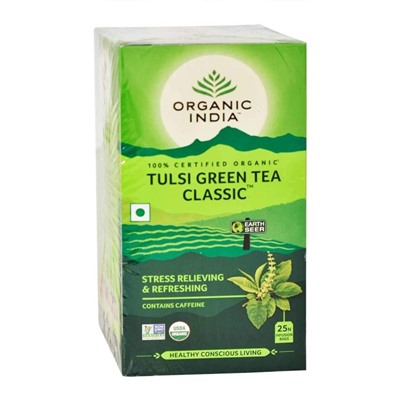 Organic India Tulsi Green Tea Classic/ Тулси Зеленый Чай Классический со Священным Базиликом. (25 Чайные пакетики)