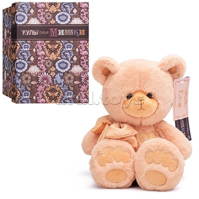 Медведь Глэм с бантом, 25см, карамельный