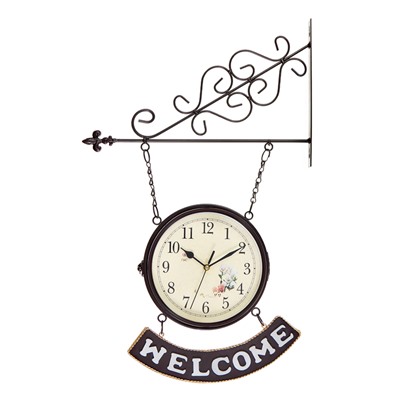 Часы настенные интерьерные WELCOME, двусторонние, на подвесе, бесшумные, плавный ход, 55×36 см, циферблат d=20 см