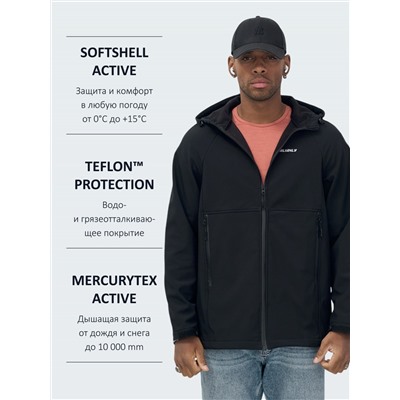 Ветровка спортивная мужская с капюшоном softshell черного цвета 9563Ch