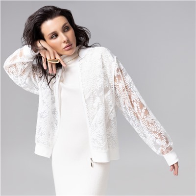 Бомбер кружевной с вышивкой, Секрет смелости (белоснежный)