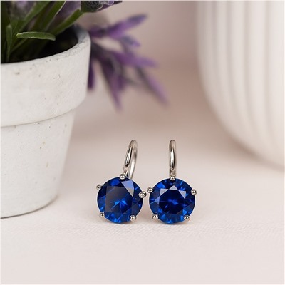 Серьги ювелирная бижутерия коллекция "Дубай" покрытие посеребрение, вставка: фианит, цвет: синий, арт.007.123