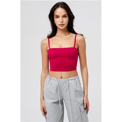 Кроп F-топ-бандо-3 спортивный домашний на тонких бретельках (Фуксия)