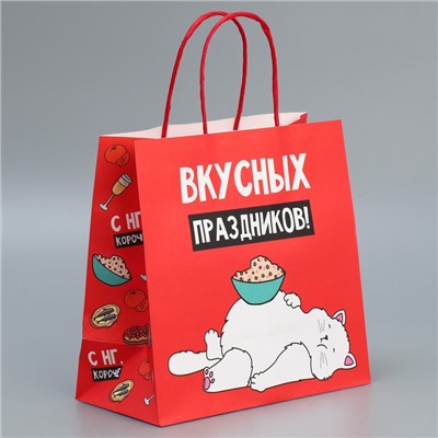 Пакет подарочный новогодний крафтовый «Праздники», 22×22×11 см