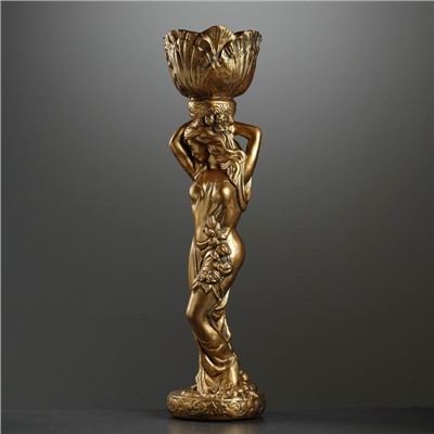 Фигура из гипса «Девушка с кашпо на голове», 21×21×80 см, 1.5 л, цвет бронза