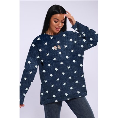 Худи женское с разрезами по бокам 003 (Темно-синий_белый)