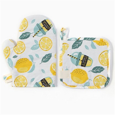 Набор кухонный Этель «Лимонад»: варежка 20×28 см, прихватка 19×19 см, хлопок