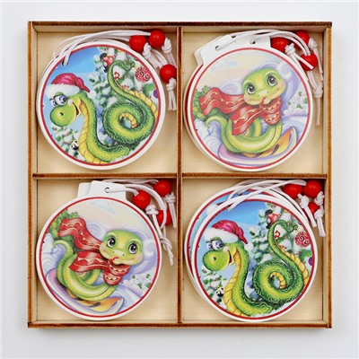 Елочные игрушки в деревянной подарочной упаковке, 12 шт.