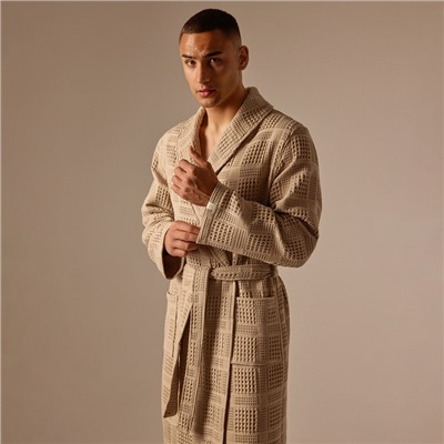 Халат вафельный мужской SL HOME: Chess «Саббиа», размер S, хлопок 100%, коричневый