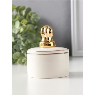 Шкатулка для украшений керамика с золотой линией «Королевская пешка», с крышкой, 7×7×8.5 см