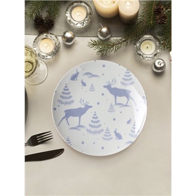 Тарелка новогодняя Добрушский завод «Зимний лес», d=24 см, фарфор, синяя