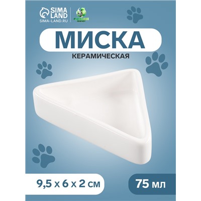 Миска керамическая угловая 75 мл - 9.5×6×2 см, белая