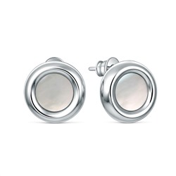 Серьги-пусеты из серебра с белым перламутром родированные 221-10-288-1р