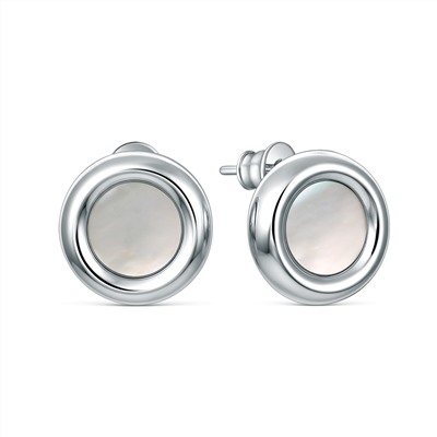 Серьги-пусеты из серебра с белым перламутром родированные 221-10-288-1р