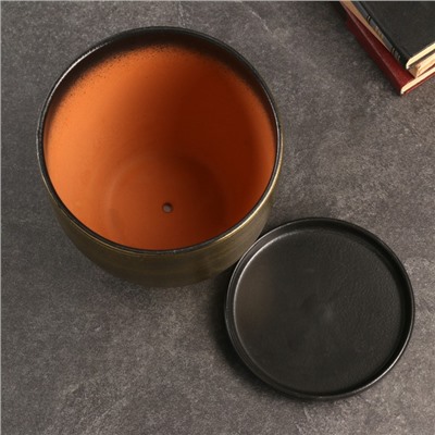 Горшок для цветов «Изысканность», 4.7 л, d=21.5 см, h=19.5 см, керамический, с поддоном, цвет чёрное золото