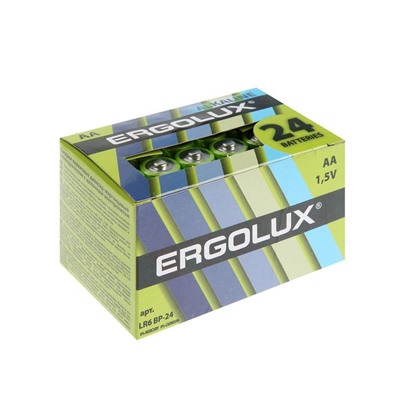 Батарейка алкалиновая Ergolux, AA, LR6-24BOX (LR6 BP-24), 1.5В, набор 24 шт.
