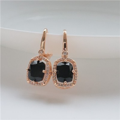 Серьги с камнем ювелирная бижутерия коллекция "Дубай", покрытие позолота, вставка: фианиты, цвет: черный, арт.314.379
