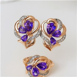 Комплект ювелирная бижутерия коллекция  "Дубай" серьги и кольцо 18 р, покрытие: позолота, вставка: фианиты, цвет: фиолетовый, арт.217.282-18