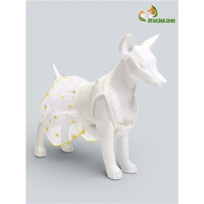 Сарафан для животных «Ромашка», размер L, ДС 35, ОГ 45 см, белый