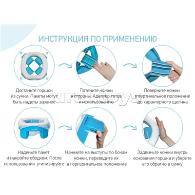 Горшок дорожный HandyPotty 3 в 1 голубой и вкладка голубая