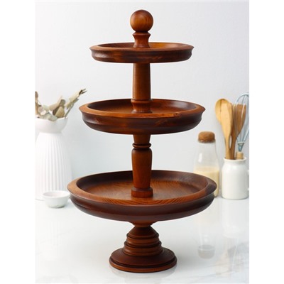 Трёхъярусная ваза деревянная для фруктов и сладостей Mаgistrо, 47 см, из натурального кедра, шоколадная