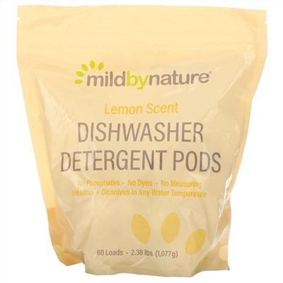 Mild By Nature, Средство для мытья посуды в посудомоечной машине, с ароматом лимона, 60 капсул, 1077 г (2,38 фунта, 36,48 унции)