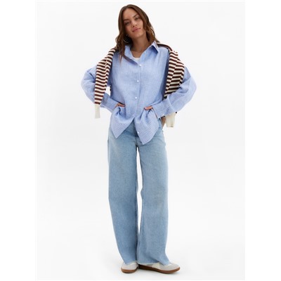 Рубашка женская MINAKU oversize в полоску, белая, голубая, размер 46