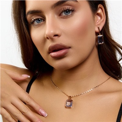 Комплект ювелирной бижутерии коллекция "Дубай" серьги и кулон, покрытие позолота, вставка: стекло, цвет: бледно-синий, арт.414.275