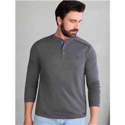 Джемпер хенли из полотна пике с меланжевым плетением с эластаном