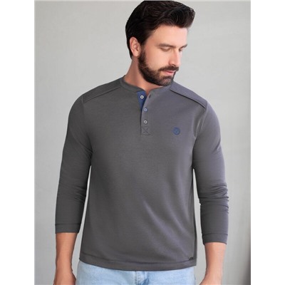 Джемпер хенли из полотна пике с меланжевым плетением с эластаном