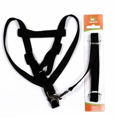 Шлейка с поводком «Базис», 32-46×1.5 с, поводок 120×1.5 см, чёрная