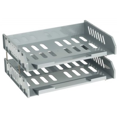 Набор из 2-х горизонтальных лотков для бумаг СИТИ на металл.стержнях серый ЛТГ-31735 Стамм