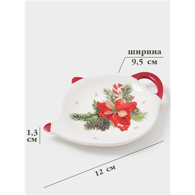 Подставка под чайный пакетик Доляна «Новогоднее настроение», 12×9.4×1.7 см, доломит, белая